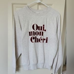 SUPER SOFT Cream Gray Heather Crewneck Pullover VELVET Burgundy Lettering French